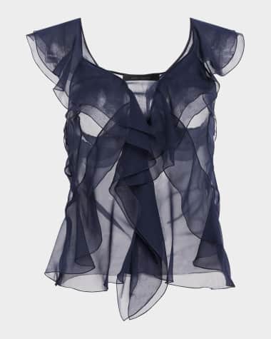 Alberta Ferretti Ruffle Silk Chiffon Sleeveless Top