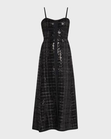 Giambattista Valli Check Sequin Tweed Sleeveless Midi Dress