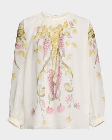 Giambattista Valli Floral-Print Long-Sleeve Chiffon Blouse
