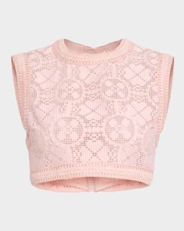 Giambattista Valli Embroidered Lace Sleeveless Crop Top