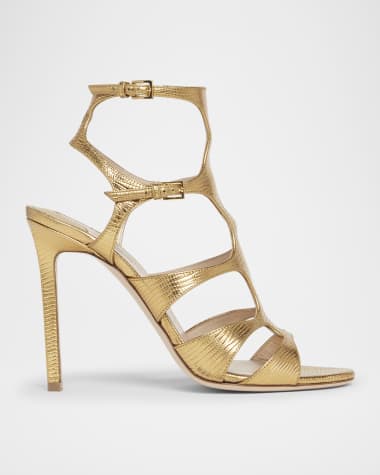 TOM FORD Lizard-Printed Leather Caged Sandals