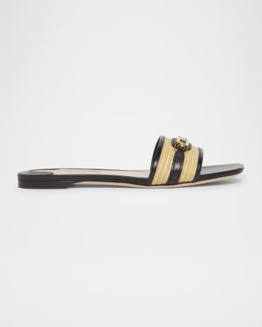 TOM FORD Whitney Raffia and Leather Slides