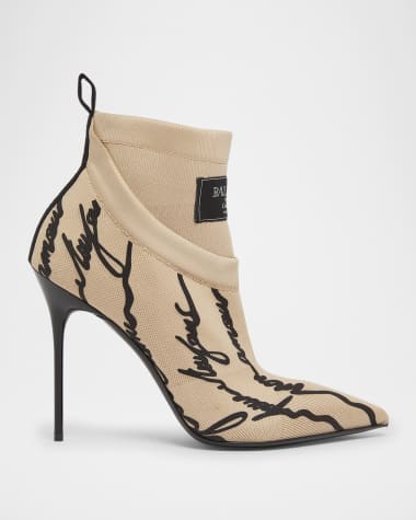 Balmain Love Letter Knit Stiletto Ankle Boots