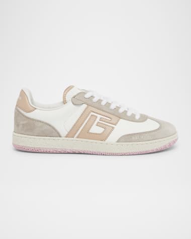 Balmain Men's Swan Leather and Suede Low-Top Sneakers