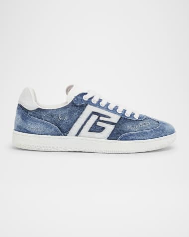 Balmain Swan Destroyed Denim Low-Top Sneakers