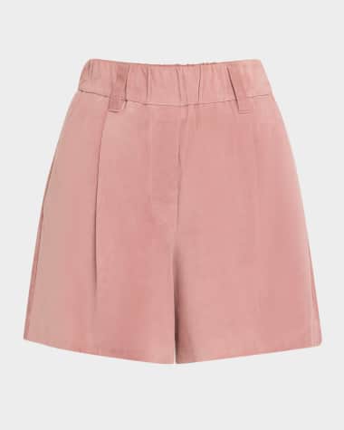 Brunello Cucinelli Pleated Suede Pull-On Shorts