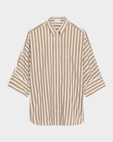 Brunello Cucinelli Striped Silk Button-Down Blouse
