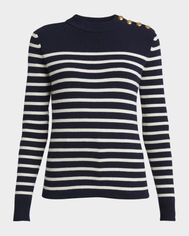 Chloe Button-Shoulder Striped Wool-Cashmere Sweater