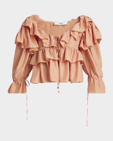 Chloe Ruffle Silk Peasant Top