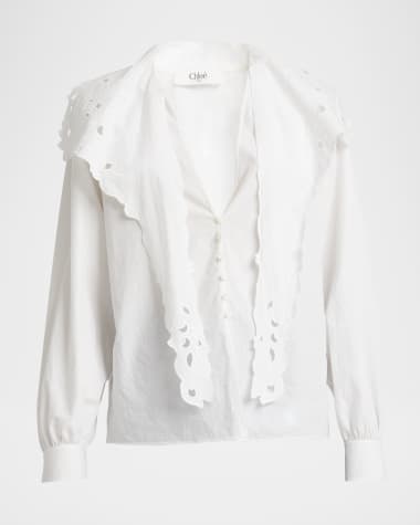 Chloe Embroidered Lavallière Cotton Shirt