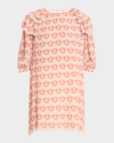 Chloe Floral Ruffled Scallop Silk Mini Dress