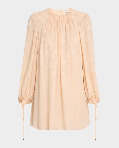 Chloe Floral Silk Jacquard Balloon-Sleeve Mini Dress