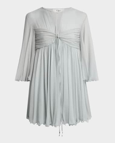 Chloe Twisted Bust 3/4-Sleeve Chiffon Mini Dress