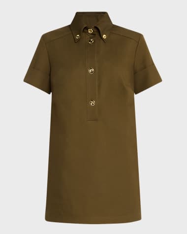 Brandon Maxwell Noelle Short-Sleeve Mini Shirtdress