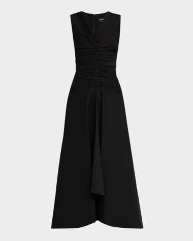 Brandon Maxwell The Finley Sleeveless Ruched V-Neck Midi Dress