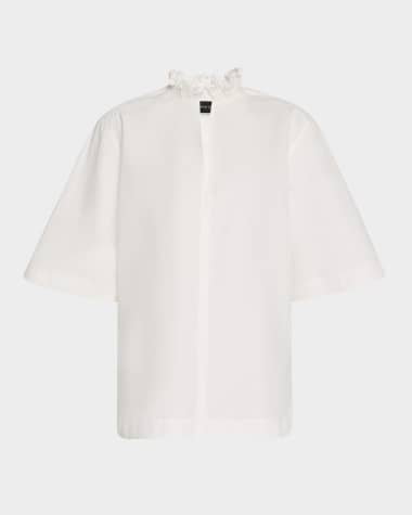Brandon Maxwell Cecilia Ruffle-Collar Short-Sleeve Shirt