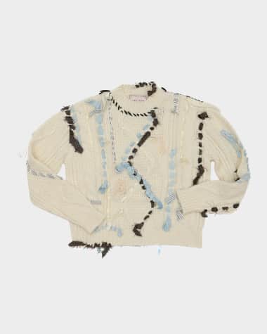Lingua Franca Jade Scrap-Embellished Cable Crewneck Sweater