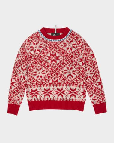 Moncler Grenoble Kid's Snowflake Intarsia Sweater, Size 8-14
