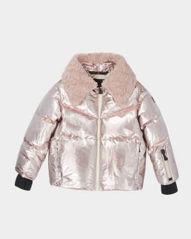 Moncler Grenoble Girl's Trevelin Metallic Tech Puffer Ski Jacket, Size 8-14