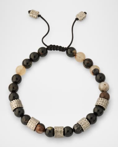 Armenta Men's Lapis and Tigers Eye Beaded Bracelet with Sterling Silver, 8mm