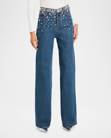 Retrofete Jenna Embellished Wide-Leg Jeans