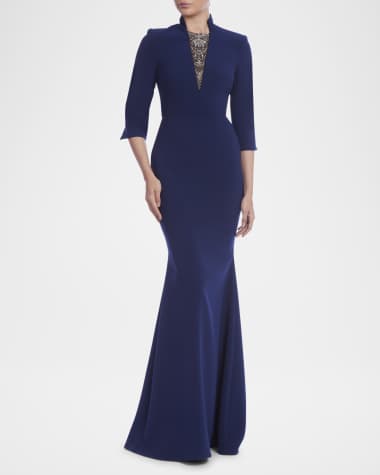 Badgley Mischka Collection Beaded-Insert Trumpet Gown