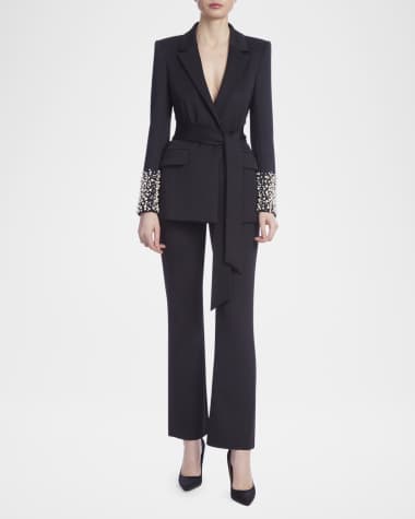 Badgley Mischka Wrap-Front Faux Pearl Jacket