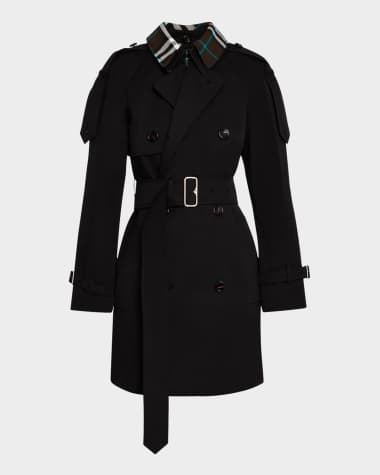 Burberry Check Collar Double-Breasted Trench Coat