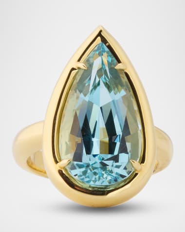 Rahaminov Diamonds 18K Yellow Gold Aquamarine Ring, Size 6.5