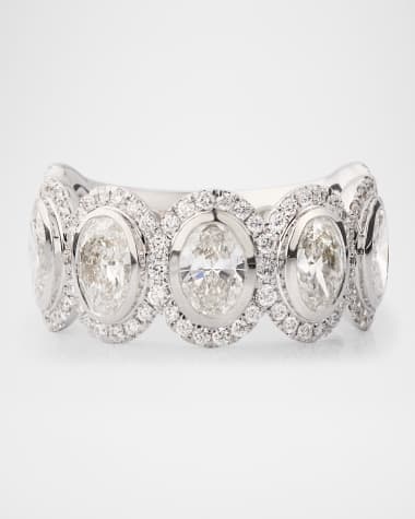 Rahaminov Diamonds 18K white Gold Oval Halo Band Ring, Size 6.5