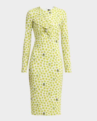 Versace Twisted Safety-Pin Strawberry Garden Silk Georgette Dress