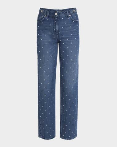 Versace Crystal Denim Straight-Leg Pants
