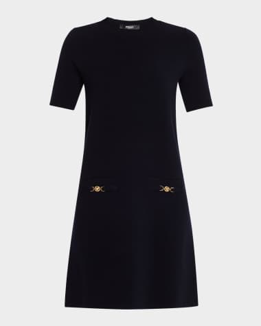 Versace Medusa-Pockets Short-Sleeve Wool-Cashmere Mini Dress