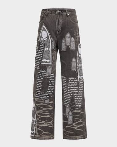WHO DECIDES WAR Men's Motif Patched Denim Jeans