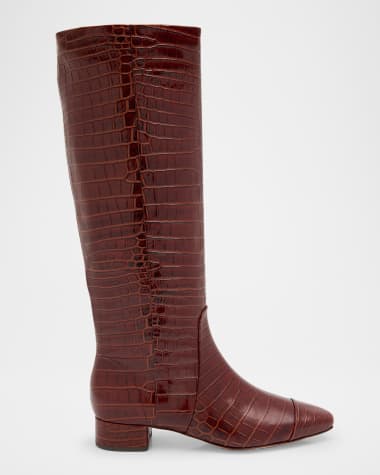 Veronica Beard Cecile Croco Square-Toe Knee Boots