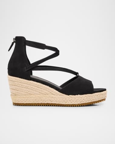 Eileen Fisher Wesson Leather Ankle-Strap Wedge Espadrilles