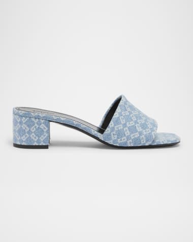 Givenchy 4G Denim Block-Heel Mule Sandals
