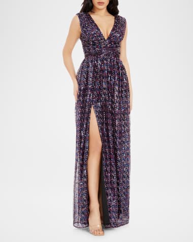 Dress the Population Black Label Jaclyn Deep V-Neck Sequin Gown