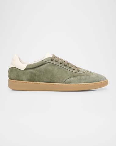 Stuart Weitzman Men's Banner Suede Wingtip-Toe Low-Top Sneakers