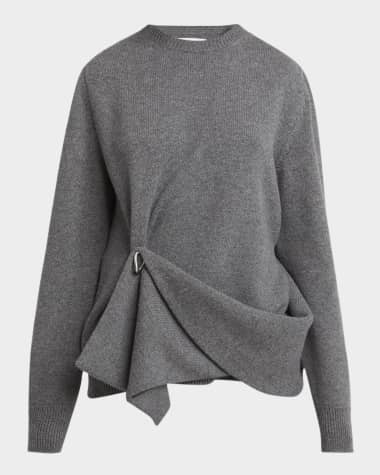 Jil Sander Draped Panel Wool-Cashmere Crewneck Sweater