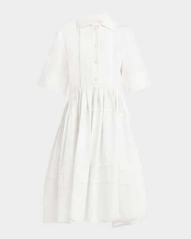 Jil Sander Pleated Short-Sleeve Tiered Midi Shirtdress