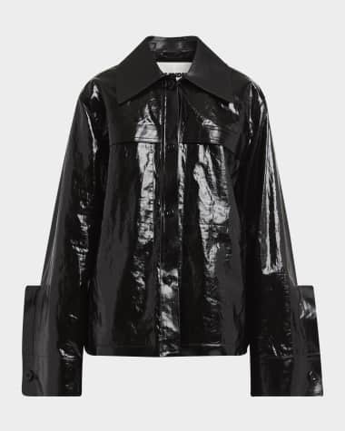 Jil Sander Lacquered Linen Sport Jacket With Leather Collar