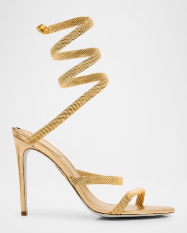 Rene Caovilla Cleo Metallic Snake-Wrap Sandals
