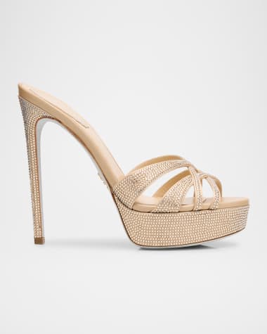 Rene Caovilla Satin Strass Platform Stiletto Slide Sandals