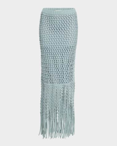 Diotima Gala Embellished Crochet Knit Fringe Maxi Skirt
