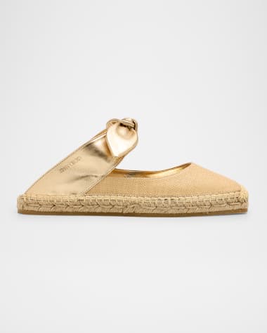 Jimmy Choo Reka Raffia and Leather Flats