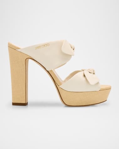 Jimmy Choo Rua 120 Raffia and Leather Platform Sandals