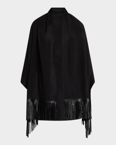 Sofia Cashmere Woven Cashmere Scarf W/ Leather Fringe