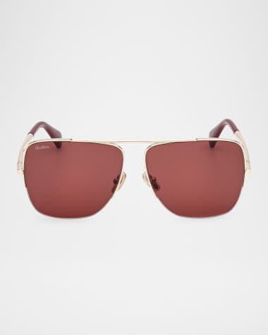 Max Mara Logo Engraved Metal Aviator Sunglasses