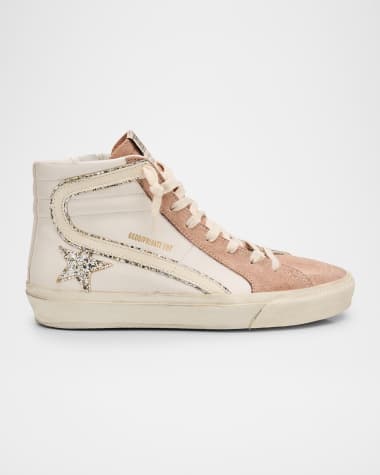 Golden Goose Slide Leather Glitter Mid-Top Sneakers